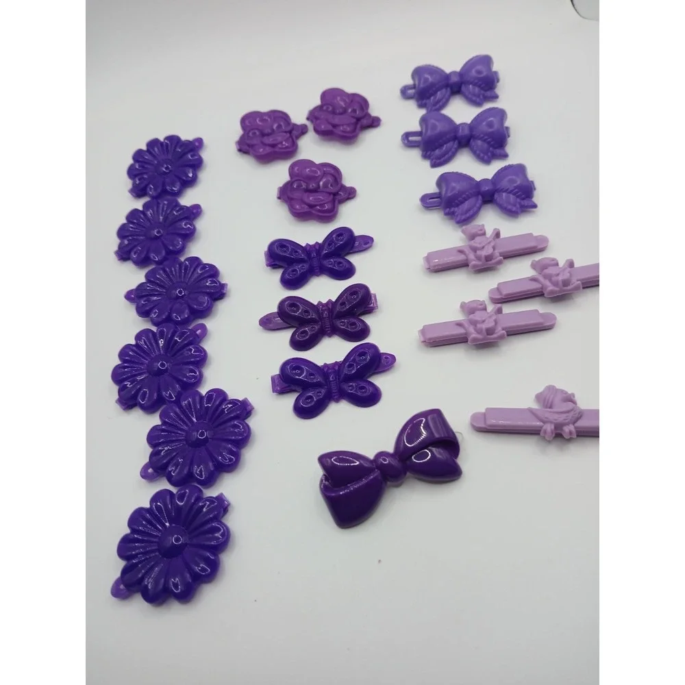 Lot‎ 20 Vintage Childs Snap Tight Plastic Hair Clip Barrettes Kids Goody Purple